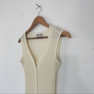 Vintage Pleated Creme Button-Down Dress M/L